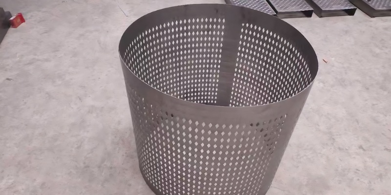 Perforated metal sheets after rolling into a cylindrical shape