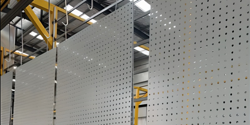 Perforated metal sheets after spraying