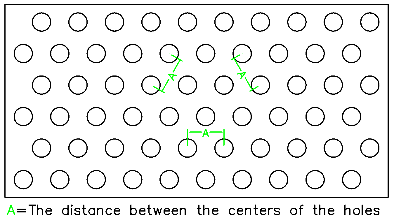 The distance between the centers of the holes